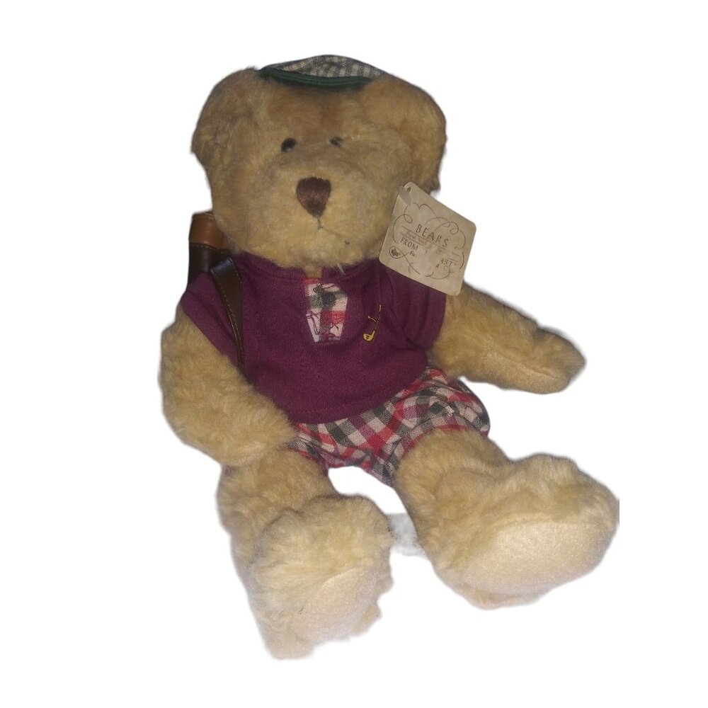 Russ Berrie CHIP the Golfing Bear Stuffed Plush Toy with Bag and Clubs